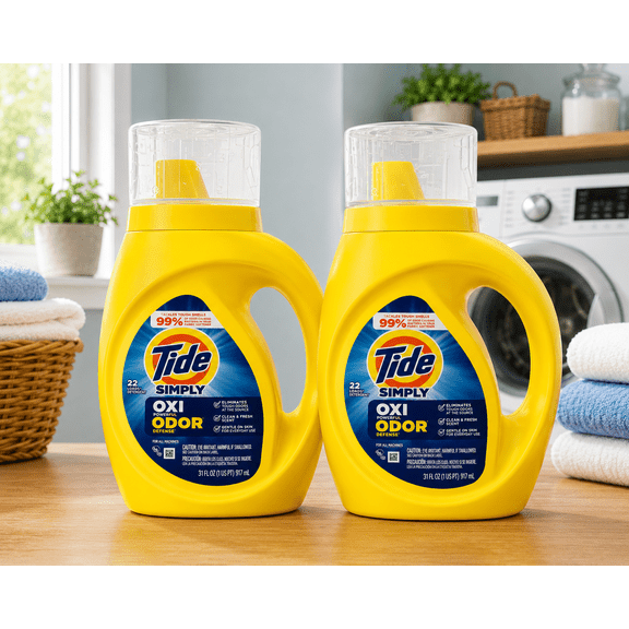 Tide Simply OXI Odor Rescue Liquid Laundry Detergent with OXI, 31 fl oz, 22 Loads, 2 Pack