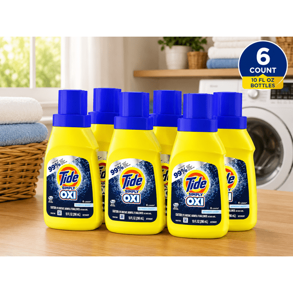 Tide Simply OXI Stain Fighting Liquid Laundry Detergent with OXI, Refreshing Breeze Scent, 10 fl oz, 6 Count, 6 Loads