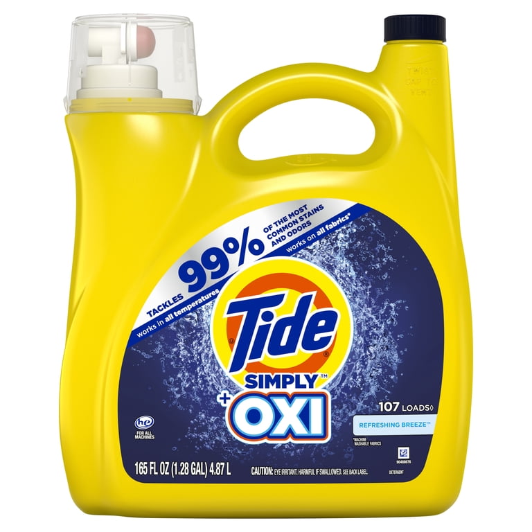 Tide Simply + Oxi Liquid Laundry Detergent, Refreshing Breeze, 107
