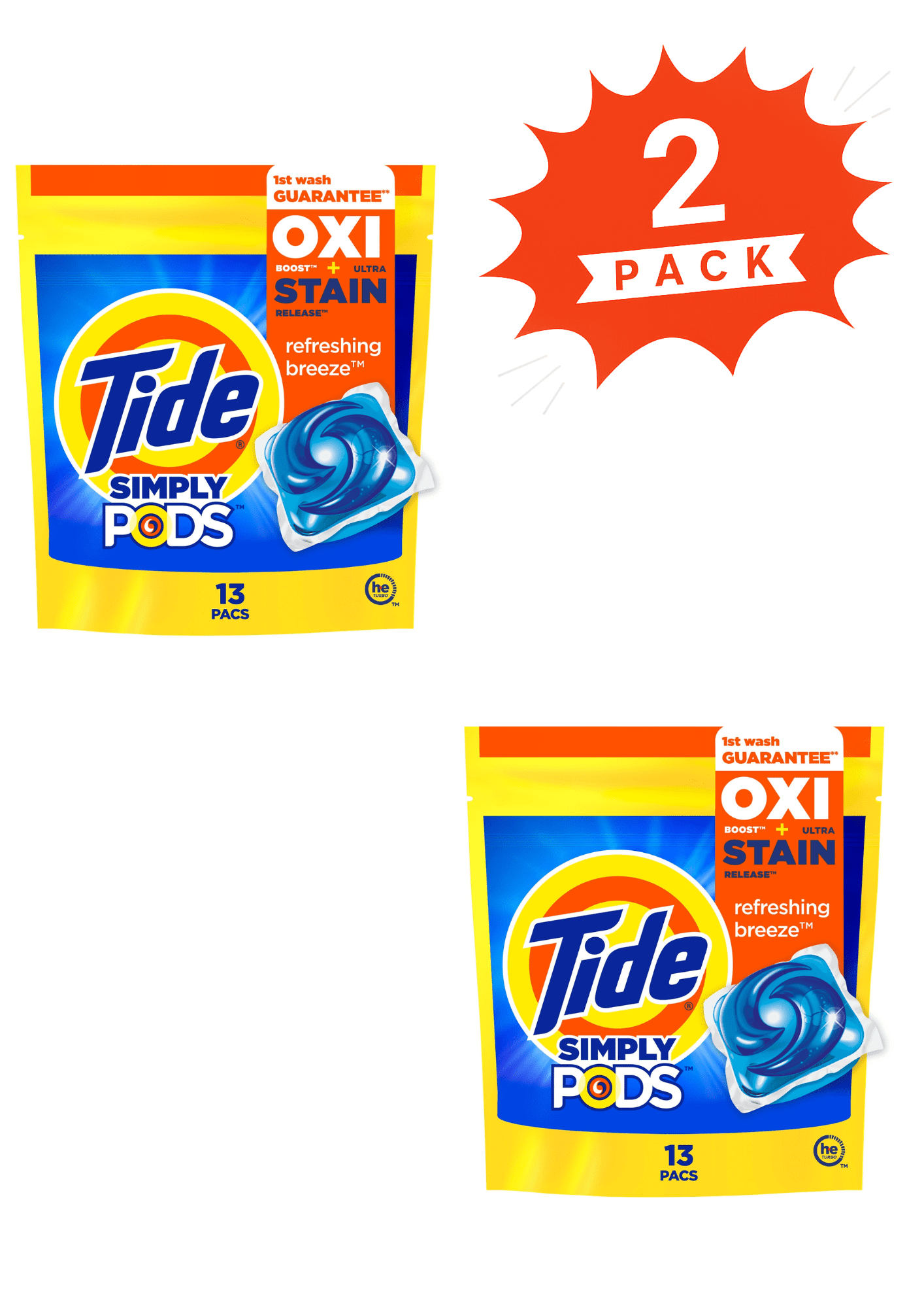 Tide Simply Oxi Refreshing Breeze Laundry Detergent Pods 3 in 1 (Pack 2) - 26 Count