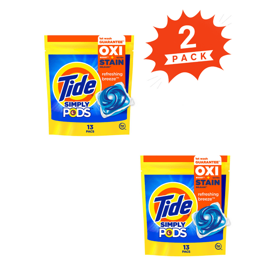 Tide Simply Oxi Refreshing Breeze Laundry Detergent Pods 3 in 1 (Pack 2) - 26 Count