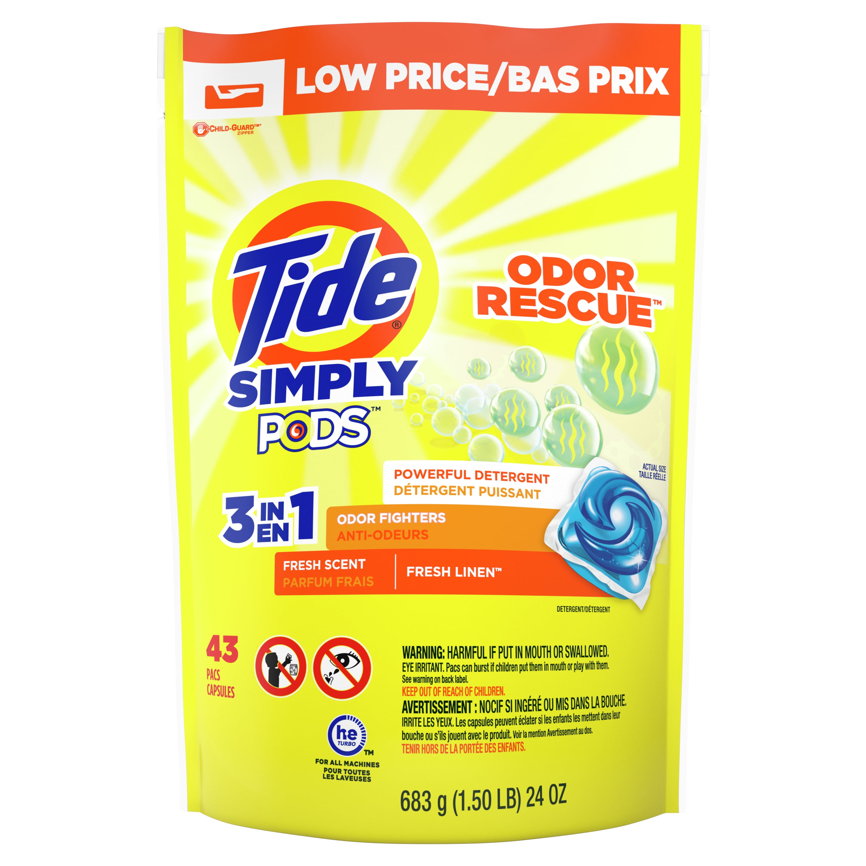 Tide Simply PODS Odor Rescue Laundry Detergent Pacs, Fresh Scent, 43 ct