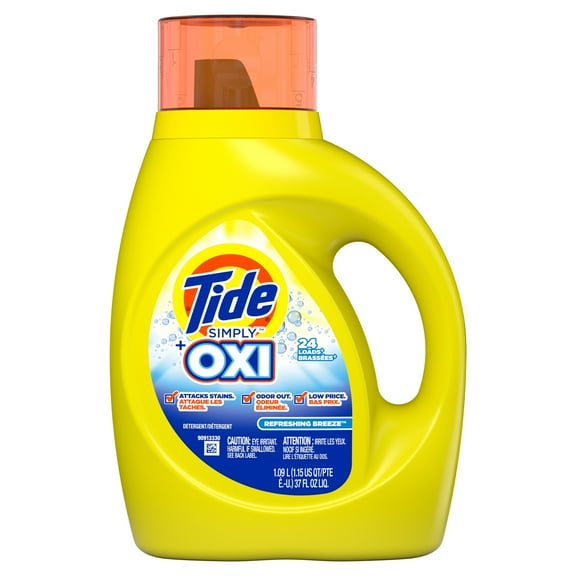 Tide Simply Plus Oxi Liquid Laundry Detergent, Refreshing Breeze, 24 loads, 37 fl oz.