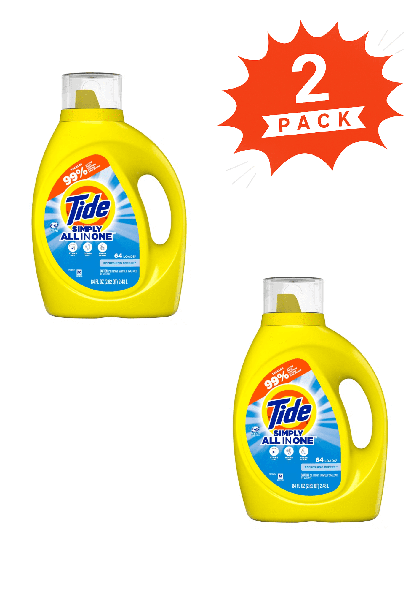 Tide Simply Refreshing Breeze All-In-One Liquid Laundry Detergent (Pack 2) - 128 Loads, 168fl