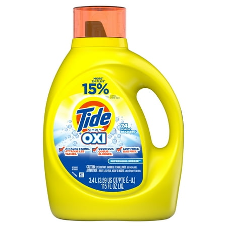 Tide Simply with Oxi, 74 Loads Liquid Laundry Detergent, 115 fl oz