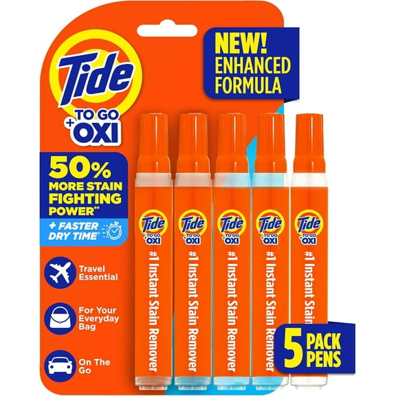 Tide Stain Remover for Clothes, Tide To Go Pen, Instant Stain & Spot Remover for Clothes, Travel & Pocket Size, 5 Count (Pack of 1), Packaging May Vary