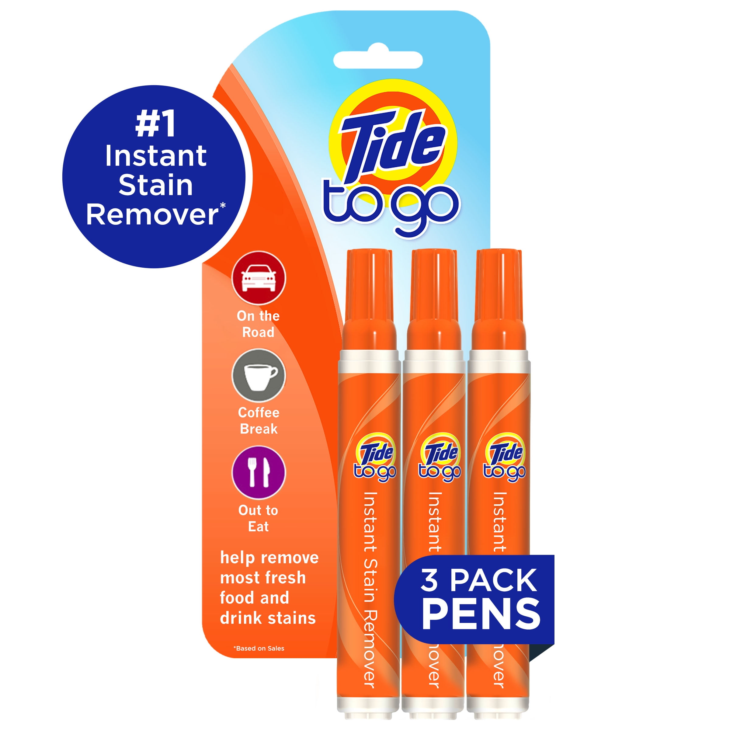 Tidvatten för att gå Instant Stain Remover Penna och tvättfläckrensare, Travel Size Stain Sticks, Fresh, 1.01 Fluid Ounces Every, 3 Count