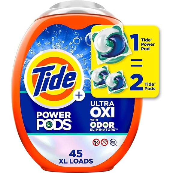 Tide Ultra OXI Power PODS with Odor Eliminators Laundry Detergent Pacs 45 Count For Visible and Invisible Dirt