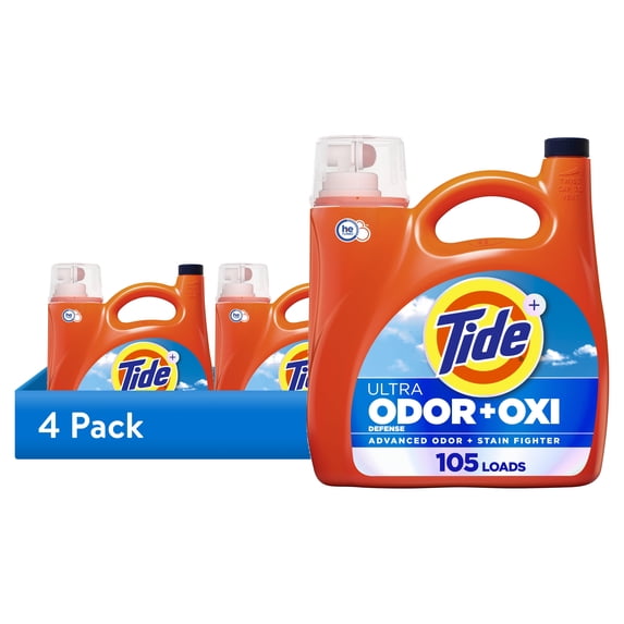 (4 pack) Tide Ultra Odor Defense Plus Oxi Liquid Laundry Detergent, 148 fl oz, 105 Loads