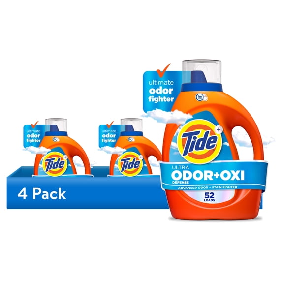 (4 pack) Tide Ultra Odor Defense Plus Oxi Liquid Laundry Detergent, 73 fl oz, 52 Loads