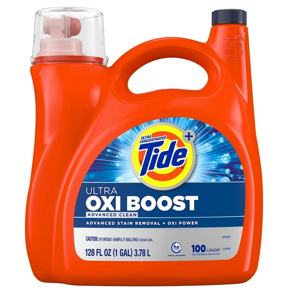 Tide Ultra Oxi Boost Liquid Laundry Detergent, 100 Loads, 128 Fluid Ounce