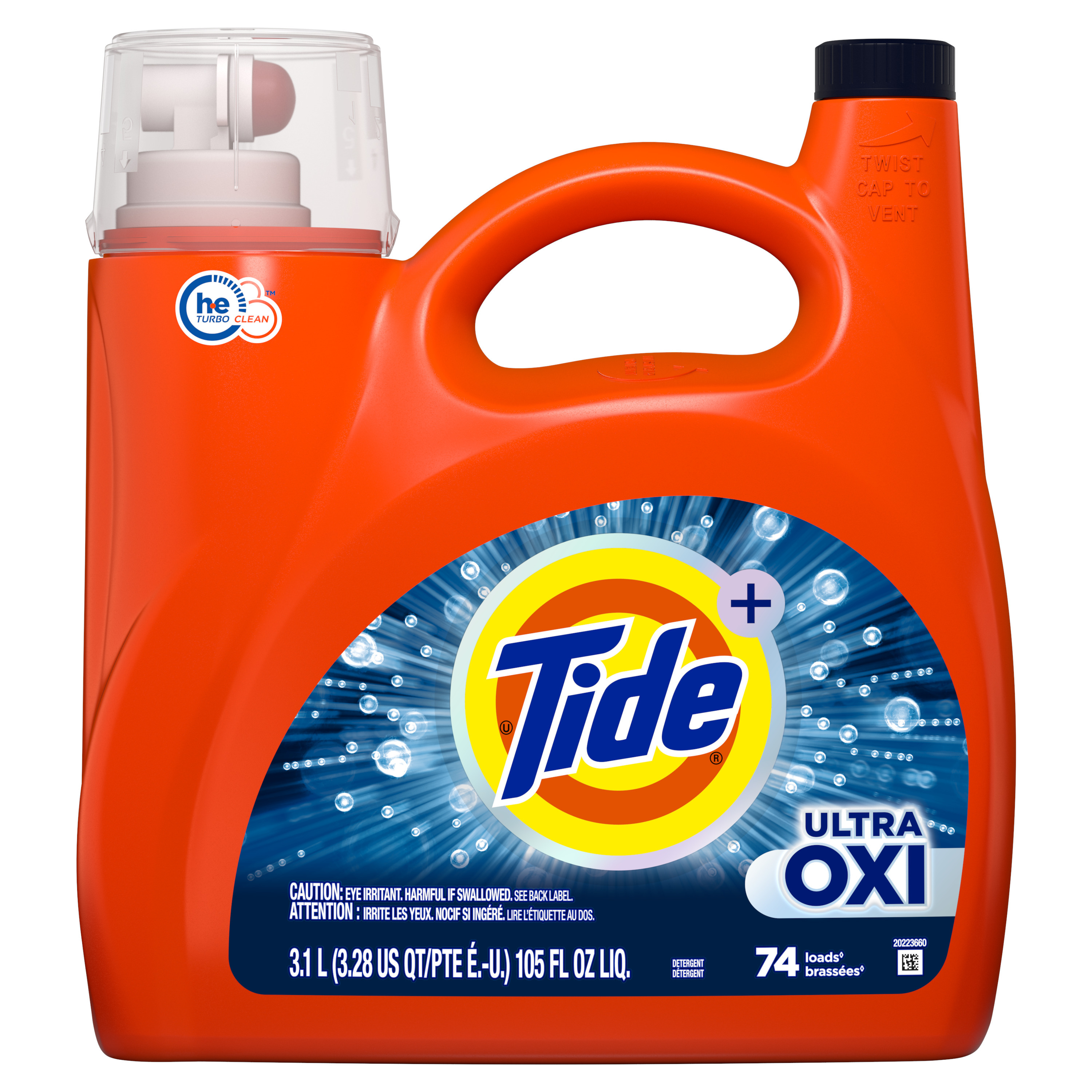 Tide Ultra Oxi Liquid Laundry Detergent, HE Compatible, 74 Loads, 105 fl oz