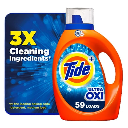 Tide Ultra Oxi Liquid Laundry Detergent, HE Compatible, 84 fl oz, 59 Loads