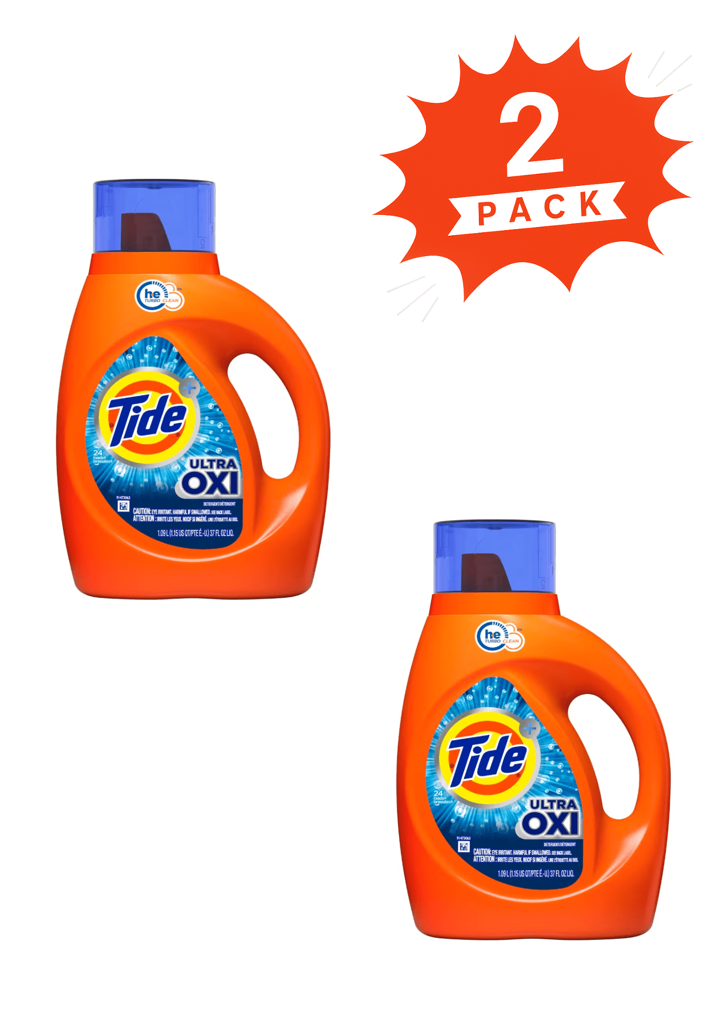Tide Ultra Oxi Liquid Laundry Detergent (Pack 2) - 48 Loads, 74fl