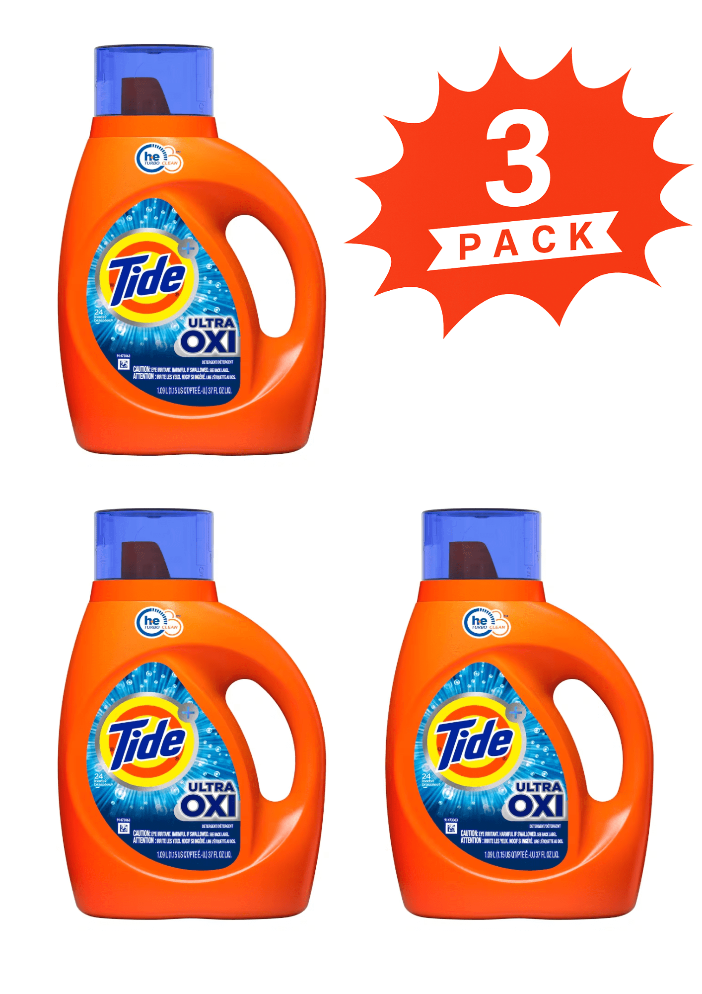 Tide Ultra Oxi Liquid Laundry Detergent (Pack 3) - 72 Loads, 111fl