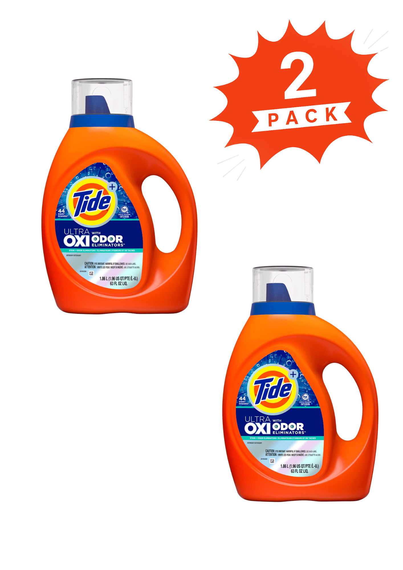 Tide Ultra Oxi + Odor Eliminators Liquid Laundry Detergent (Pack 2) - 88 Loads, 126fl