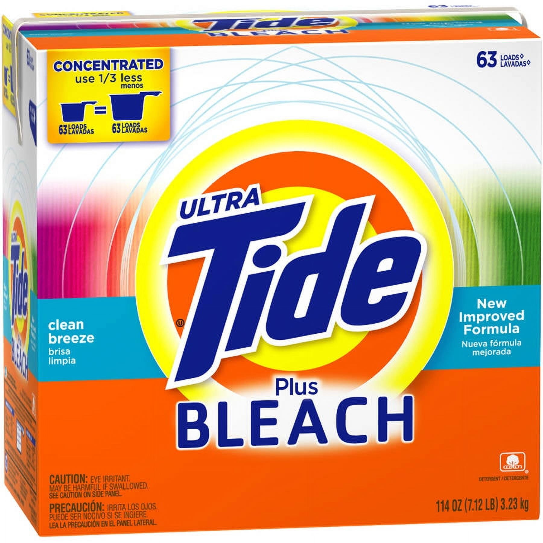 Tide Ultra Plus Bleach Alternative Clean Breeze Scent 63 Loads Powder Laundry Detergent, 114 Oz
