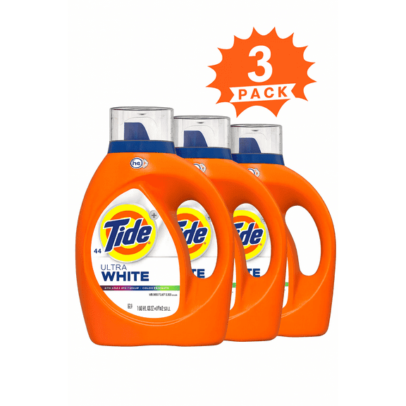 Tide Ultra White Liquid Laundry Detergent (Pack 3) - 132 Loads, 189fl
