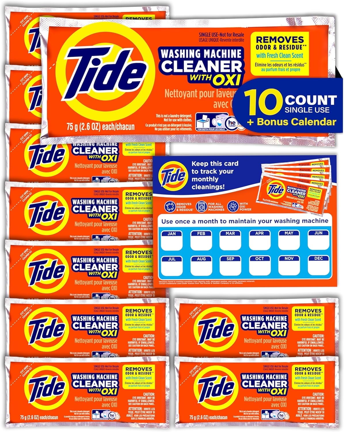 Tide Washing Machine Cleaner, Washer Machine Cleaner with Oxi for Front and Top Loader Washer Machines, Deep Cleaning Odor Eliminator, 10 Month Supply