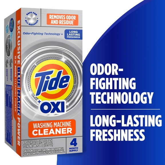 Tide Washing Machine Cleaner with Oxi Powder, Odor Eliminator and Washer Residue Remover, 4 Count