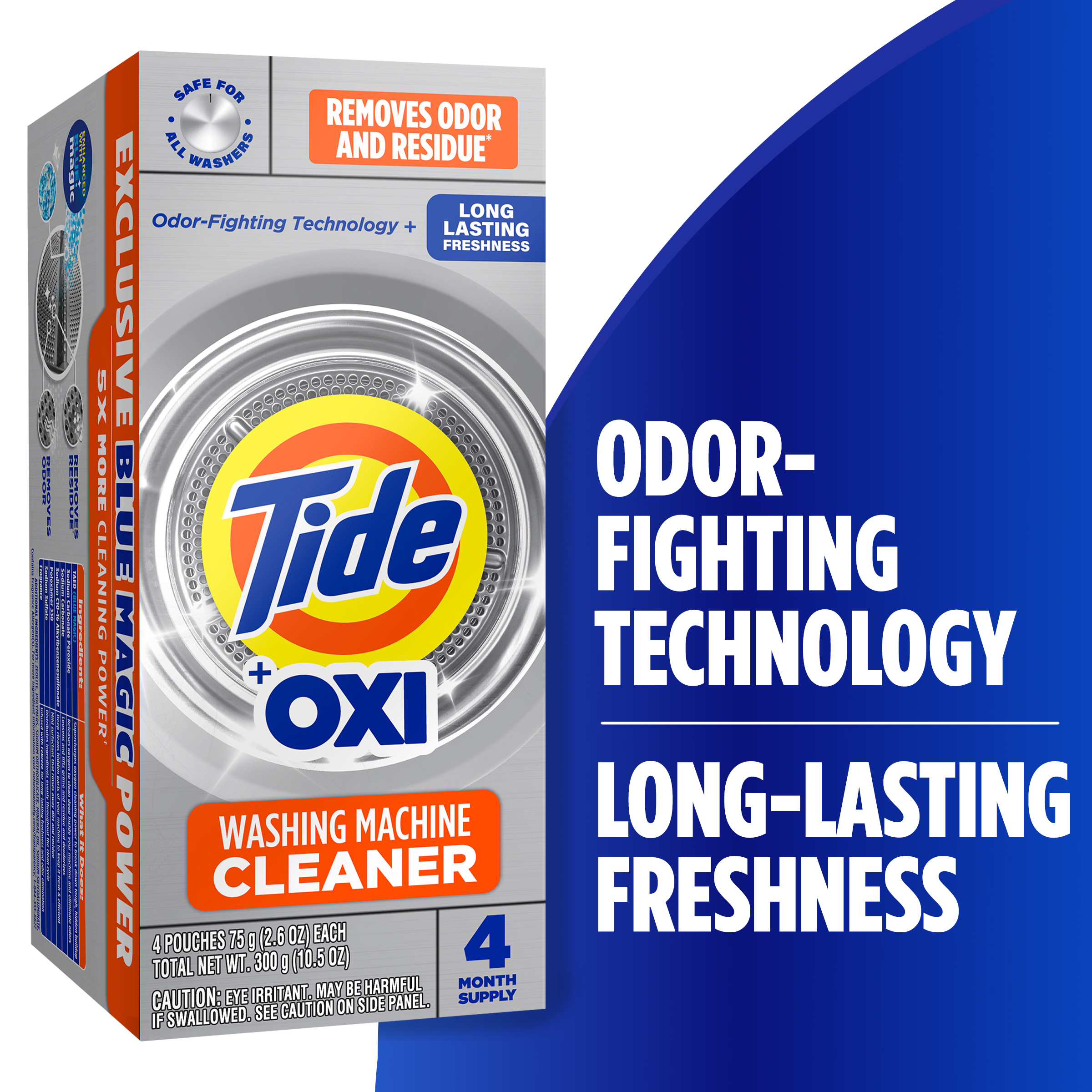 Tide Washing Machine Cleaner with Oxi Powder, Odor Eliminator and Washer Residue Remover, 4 Count