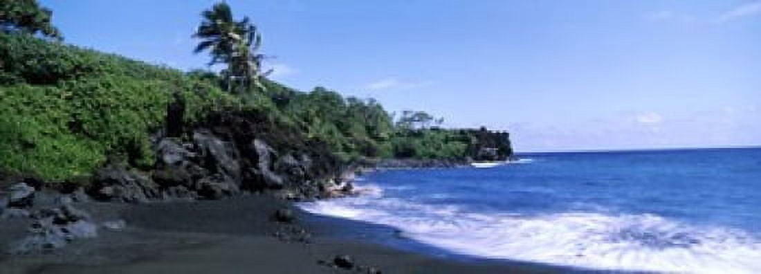 Tide on the beach Black Sand Beach Hana Highway Waianapanapa State Park Maui Hawaii USA Canvas Art - Panoramic Images (18 x 7)