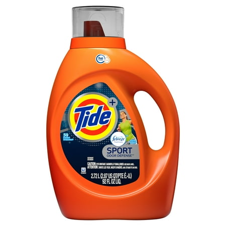 Tide plus Febreze Sport Odor Defense HE Turbo Clean Liquid Laundry Detergent, Active Fresh Scent, 59 loads, 92 oz