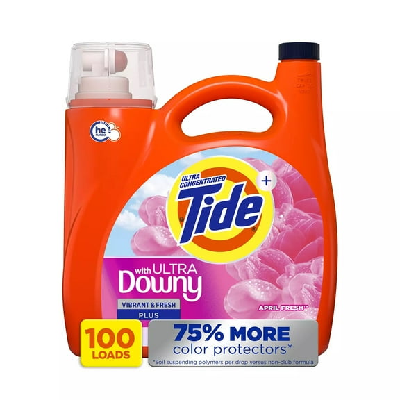 Tide Plus with Ultra Downy Laundry Detergent, April Fresh, 100 Loads, 128 Fl Oz