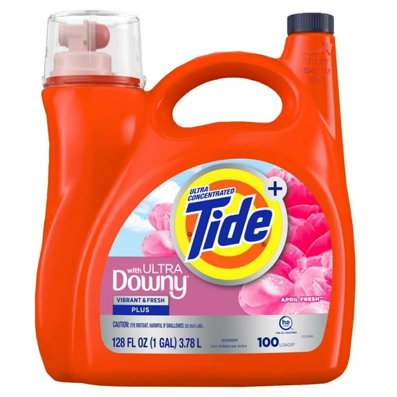 Tide Plus with Ultra Downy Laundry Detergent, April Fresh, 100 Loads, 128 Fl Oz