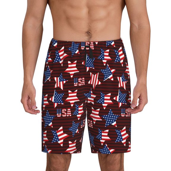 Tideii American Stars1 Print Men's Short Pajama Pants, Elastic Pocket Summer Pajama Pants Sleepwear, Lounge Pants-XX-Large