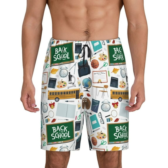 Tideii Back To School A Print Men's Short Pajama Pants, Elastic Pocket Summer Pajama Pants Sleepwear, Lounge Pants-Small