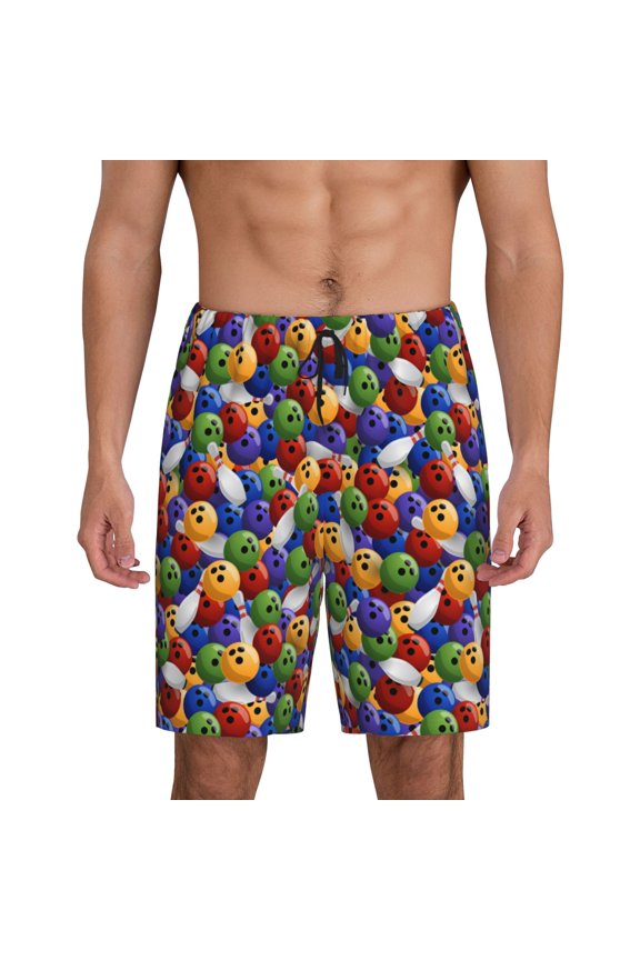Bowling Colorful Print Men's Short Pajama Pants, Elastic Pocket Summer Pajama Pants Sleepwear, Lounge Pants-XX-Large