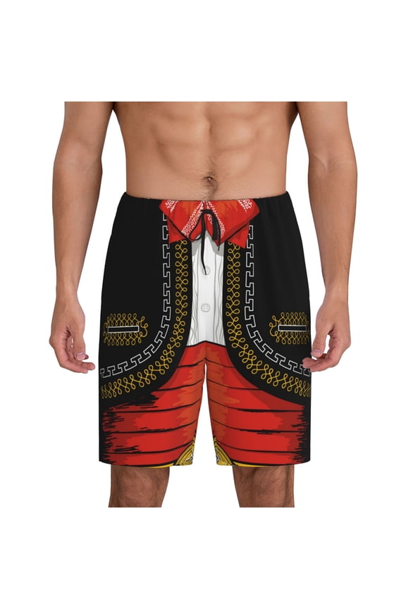 CHARRO SUIT Print Men's Short Pajama Pants, Elastic Pocket Summer Pajama Pants Sleepwear, Lounge Pants-Large