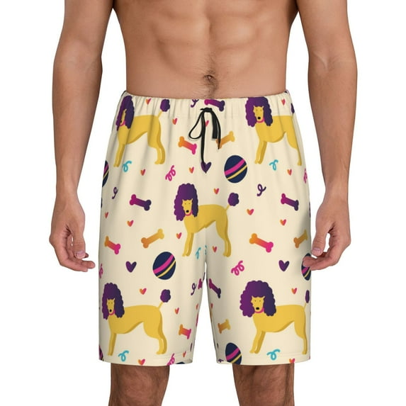 Tideii Cartoon Poodle Dog Print Men's Short Pajama Pants, Elastic Pocket Summer Pajama Pants Sleepwear, Lounge Pants-4X-Large