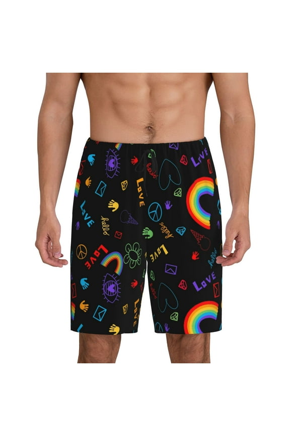 Cartoon Pride Lgbt Print Men's Short Pajama Pants, Elastic Pocket Summer Pajama Pants Sleepwear, Lounge Pants-4X-Large