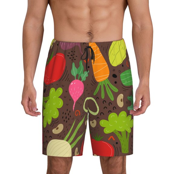 Tideii Cartoon Vegetables Print Men's Short Pajama Pants, Elastic Pocket Summer Pajama Pants Sleepwear, Lounge Pants-Medium