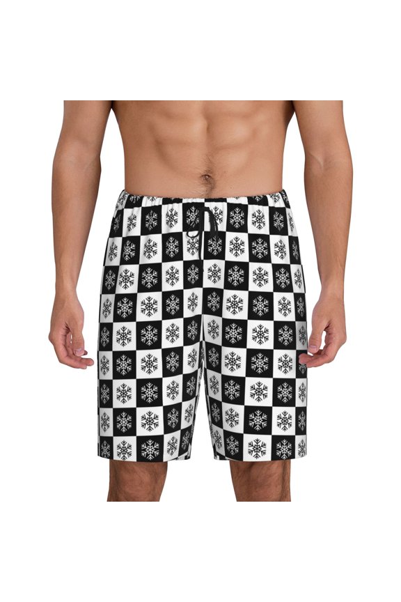 Checkerboard With Snowflake 1 Print Men's Short Pajama Pants, Elastic Pocket Summer Pajama Pants Sleepwear, Lounge Pants-4X-Large