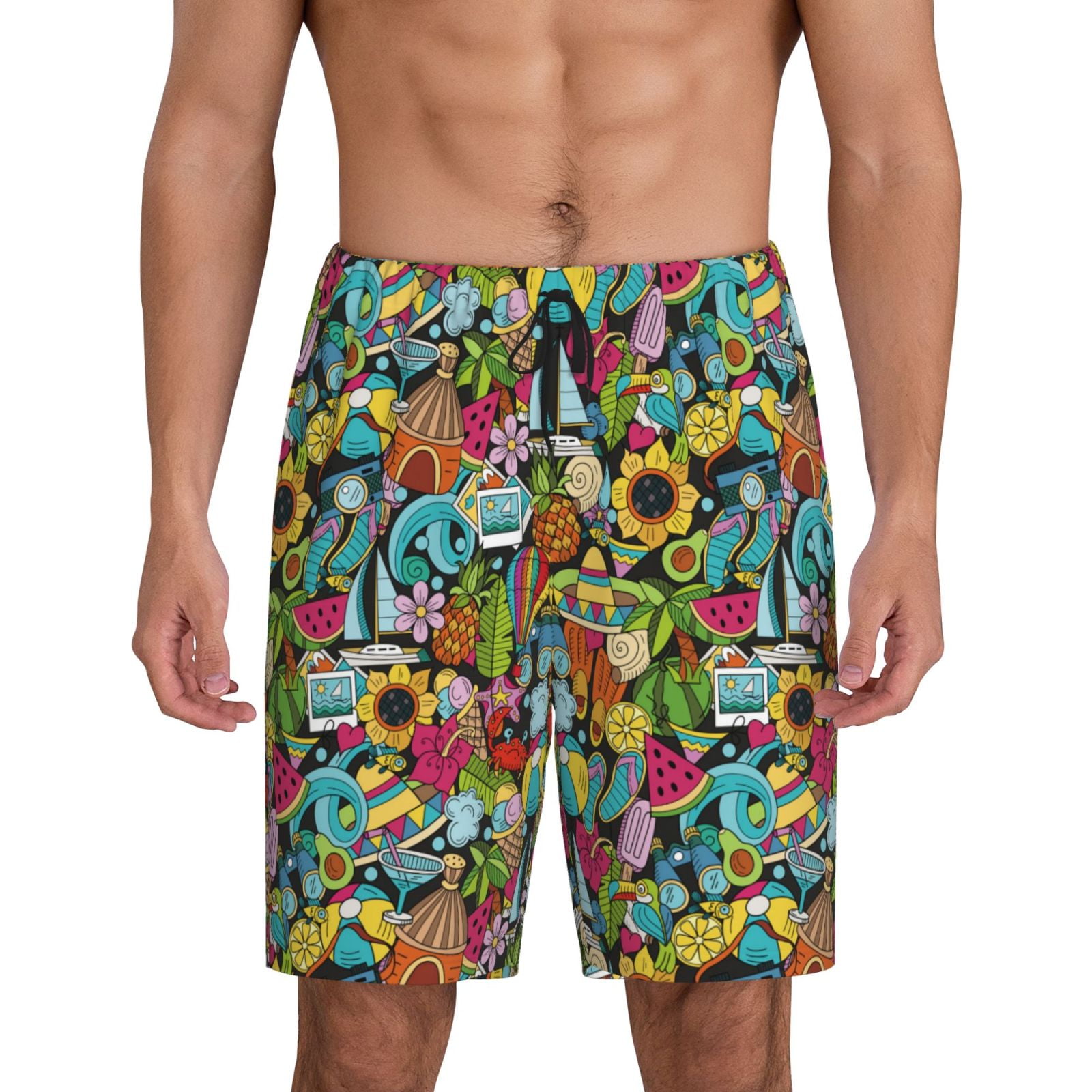 Tideii Color Summer Print Men's Short Pajama Pants, Elastic Pocket ...