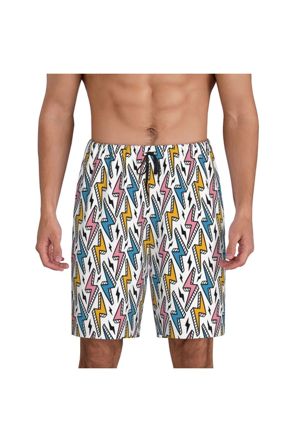 Colorful Lightning Bolts Print Men's Short Pajama Pants, Elastic Pocket Summer Pajama Pants Sleepwear, Lounge Pants-Small