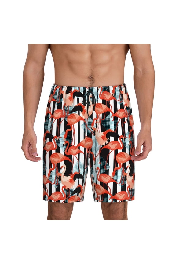 Cool Flamingo Print Men's Short Pajama Pants, Elastic Pocket Summer Pajama Pants Sleepwear, Lounge Pants-Small