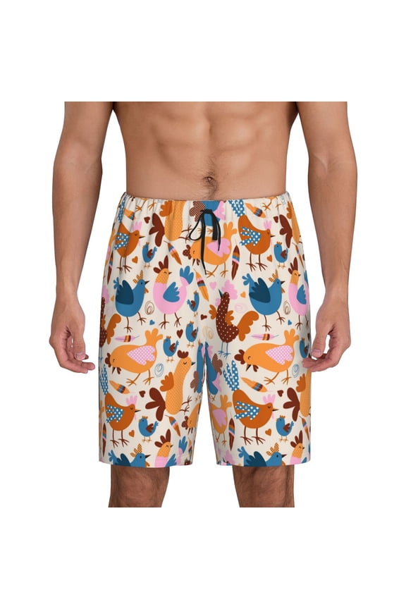 Cute Chickens Print Men's Short Pajama Pants, Elastic Pocket Summer Pajama Pants Sleepwear, Lounge Pants-3X-Large