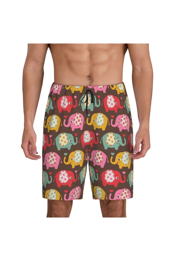 Cute Elephants Print Men's Short Pajama Pants, Elastic Pocket Summer Pajama Pants Sleepwear, Lounge Pants-Large