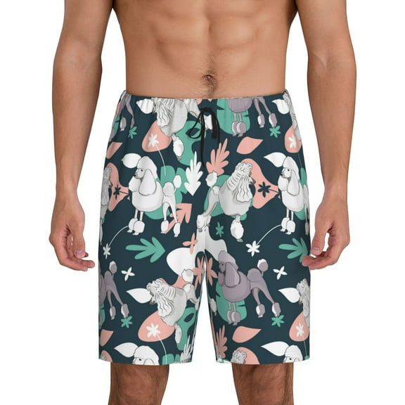 Tideii Cute Poodle Dog Print Men's Short Pajama Pants, Elastic Pocket Summer Pajama Pants Sleepwear, Lounge Pants-4X-Large