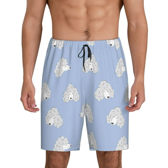 Tideii Cute Poodle Dog Print Men's Short Pajama Pants, Elastic Pocket Summer Pajama Pants Sleepwear, Lounge Pants-XX-Large