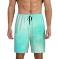 thumbnail image 1 of Tideii Cyan Mint Marble Print Men's Short Pajama Pants, Elastic Pocket Summer Pajama Pants Sleepwear, Lounge Pants-Medium, 1 of 6