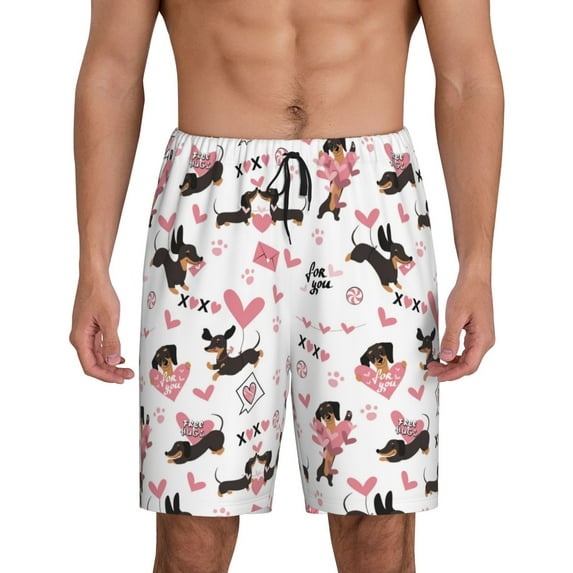 Tideii Dachshund Dog Puppy Print Men's Short Pajama Pants, Elastic Pocket Summer Pajama Pants Sleepwear, Lounge Pants-X-Large