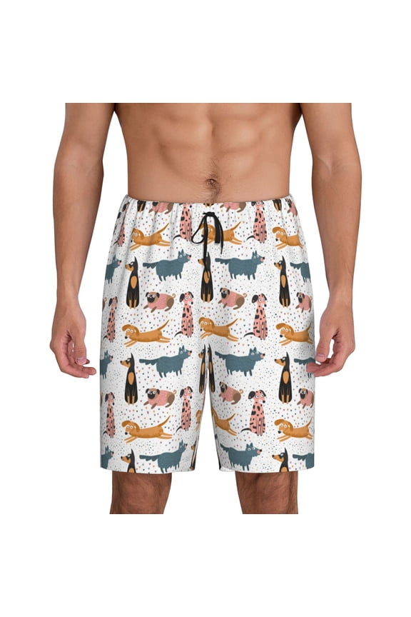 Dogs Pug Print Men's Short Pajama Pants, Elastic Pocket Summer Pajama Pants Sleepwear, Lounge Pants-4X-Large
