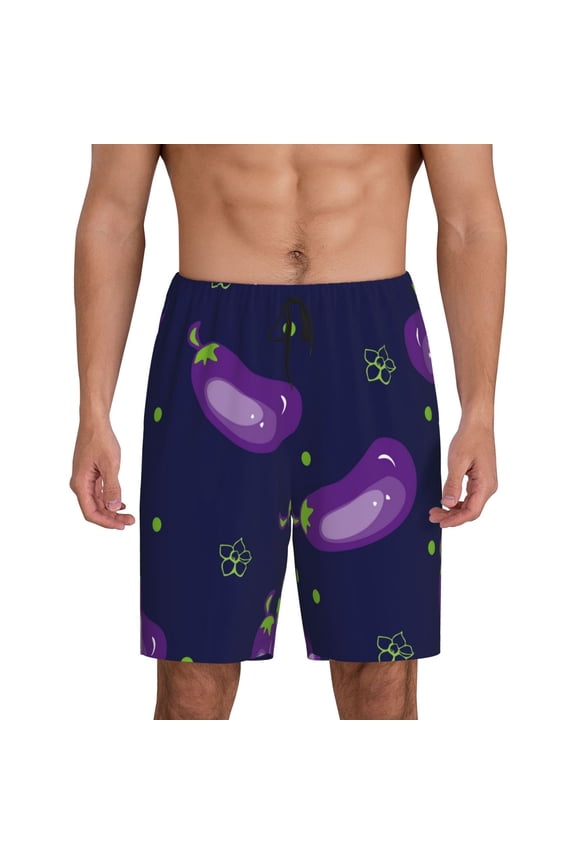 Eggplant Print Men's Short Pajama Pants, Elastic Pocket Summer Pajama Pants Sleepwear, Lounge Pants-Small