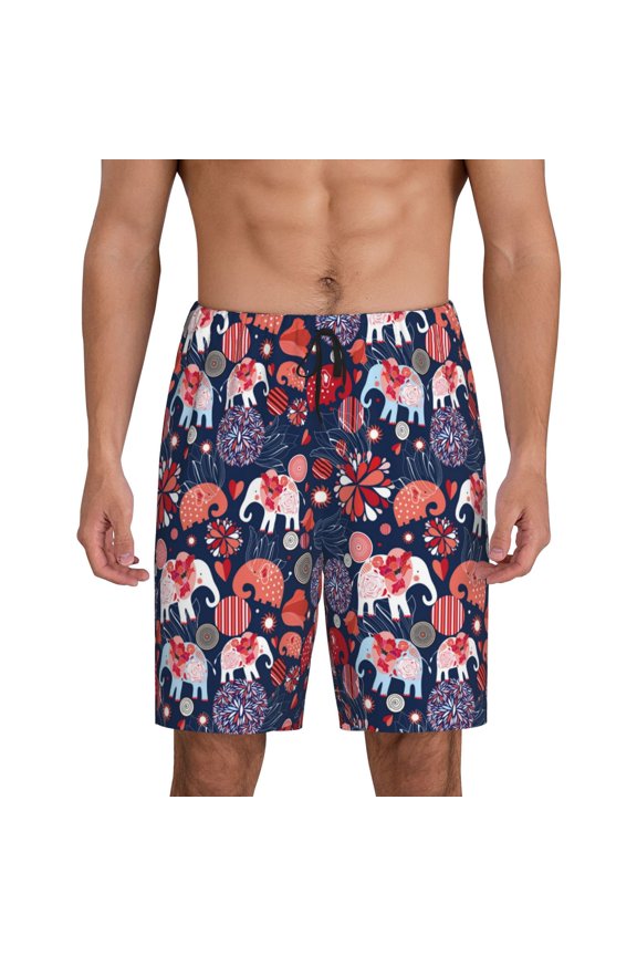 Elephants Print Men's Short Pajama Pants, Elastic Pocket Summer Pajama Pants Sleepwear, Lounge Pants-Large