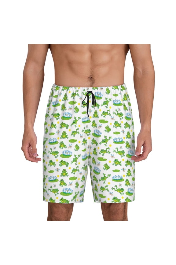 Frogs Jumping Print Men's Short Pajama Pants, Elastic Pocket Summer Pajama Pants Sleepwear, Lounge Pants-Large